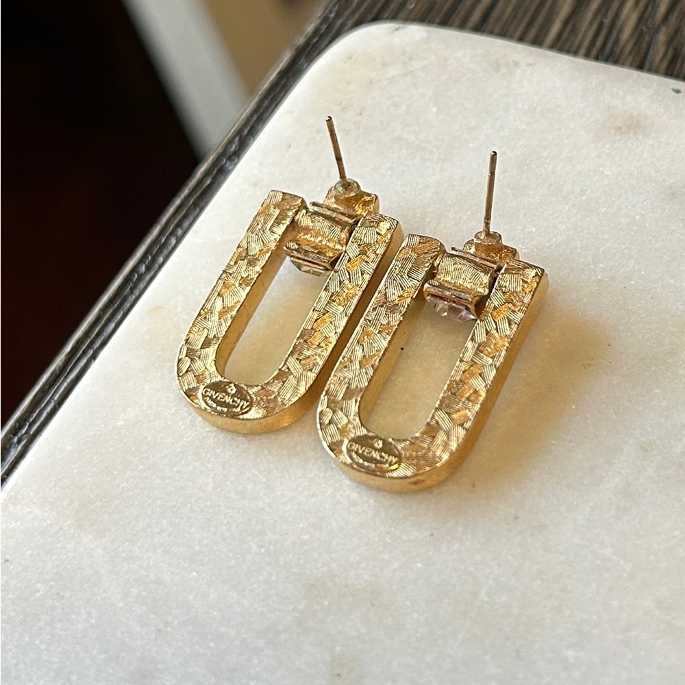 Givenchy Vintage Gold Tone Open Rectangular Drop … - image 3